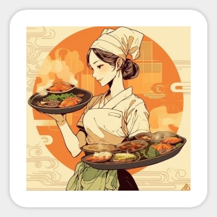 asian restaurant waitress Sticker